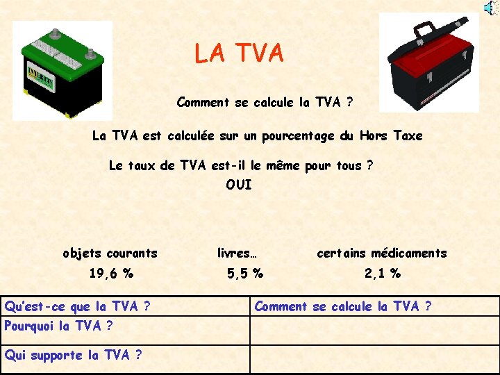 LA TVA Comment se calcule la TVA ? La TVA est calculée sur un