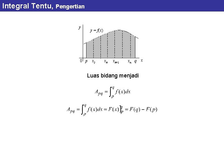 Integral Tentu, Pengertian y y = f(x) 0 p x 2 xk xk+1 xn