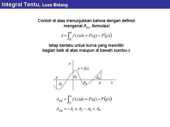 Integral Tentu, Luas Bidang Contoh di atas menunjukkan bahwa dengan definisi mengenai Apx, formulasi