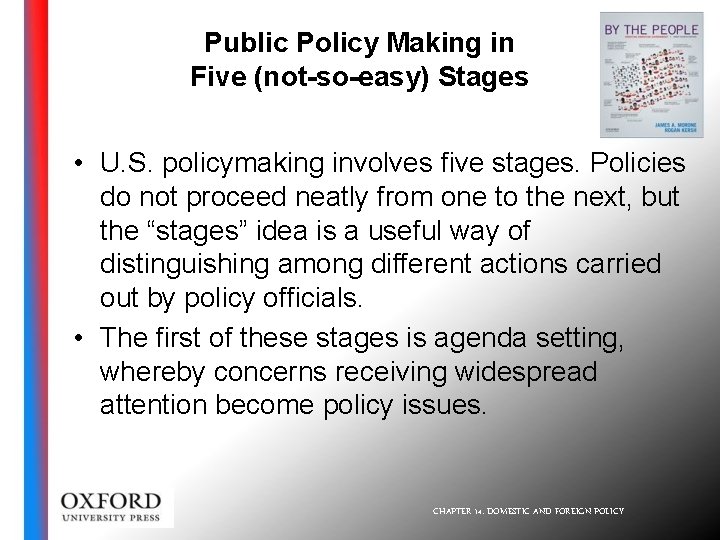 Public Policy Making in Five (not-so-easy) Stages • U. S. policymaking involves five stages.