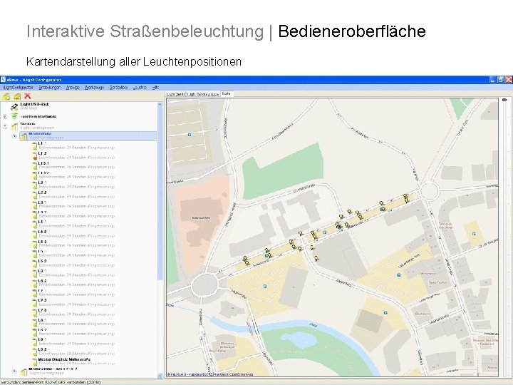 Interaktive Straßenbeleuchtung | Bedieneroberfläche Kartendarstellung aller Leuchtenpositionen 17 