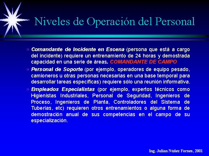 Niveles de Operación del Personal ä ä ä Comandante de Incidente en Escena (persona Niveles de Operación del Personal ä ä ä Comandante de Incidente en Escena (persona