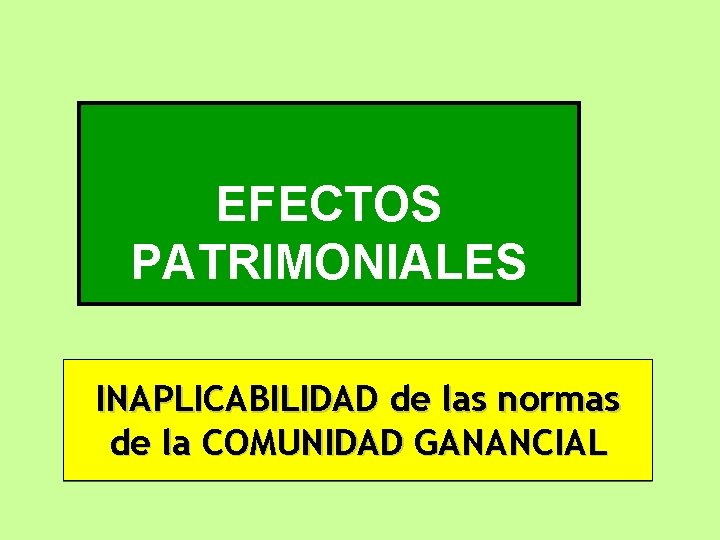 EFECTOS PATRIMONIALES INAPLICABILIDAD de las normas de la COMUNIDAD GANANCIAL 