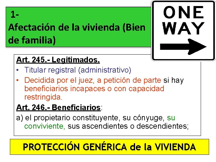 1 Afectación de la vivienda (Bien de familia) Art. 245. - Legitimados. • Titular