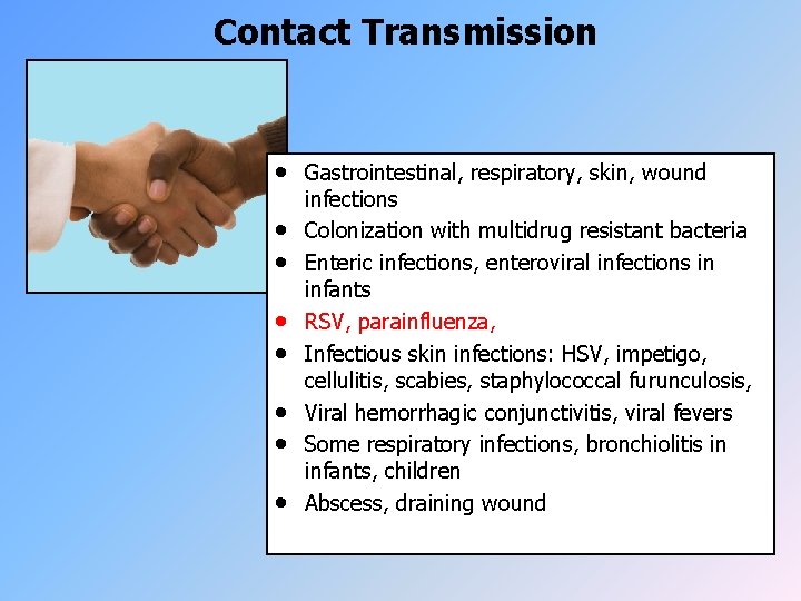 Contact Transmission · · · · Gastrointestinal, respiratory, skin, wound infections Colonization with multidrug