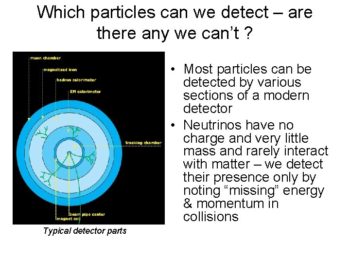 Which particles can we detect – are there any we can’t ? • Most