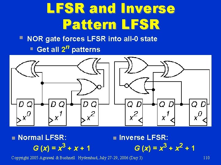 § n LFSR and Inverse Pattern LFSR NOR gate forces LFSR into all-0 state