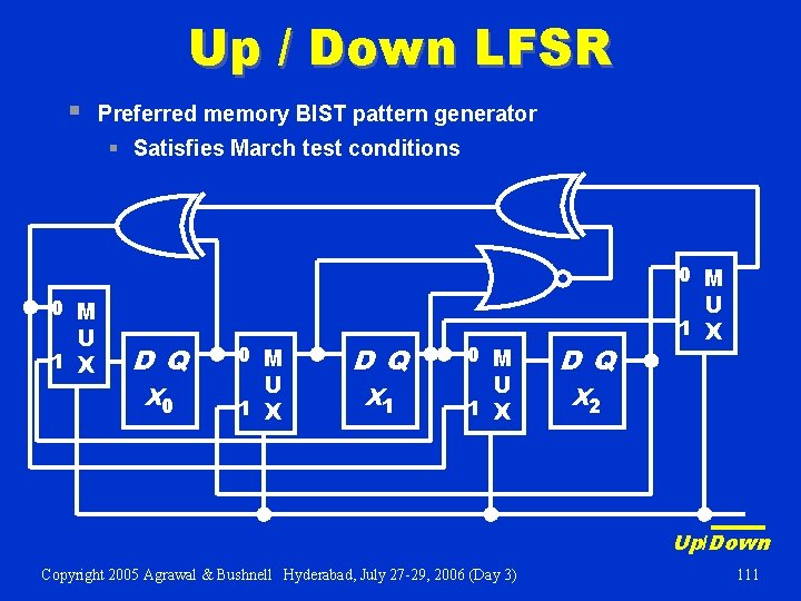 Up / Down LFSR § Preferred memory BIST pattern generator § Satisfies March test