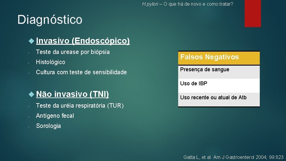 H. pylori – O que há de novo e como tratar? Diagnóstico Invasivo (Endoscópico)