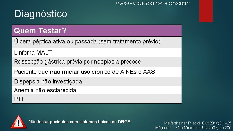 H. pylori – O que há de novo e como tratar? Diagnóstico Quem Testar?