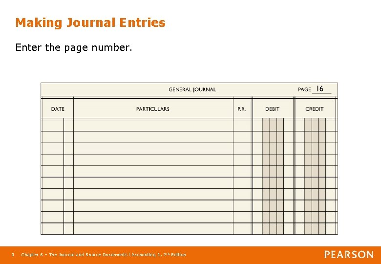 Making Journal Entries Enter the page number. 3 Chapter 6 – The Journal and