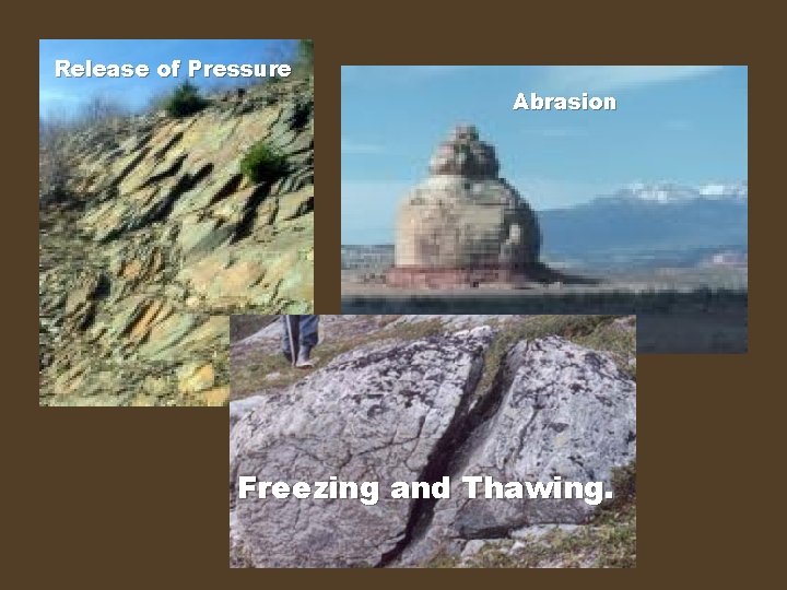 Release of Pressure Abrasion Freezing and Thawing. 