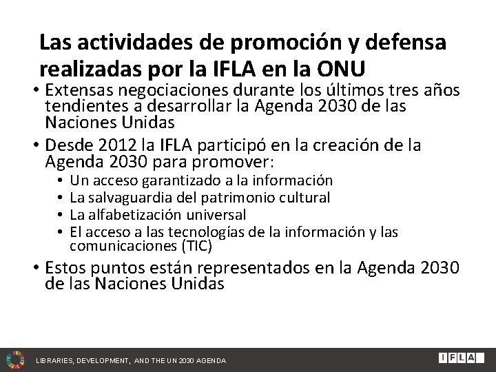 Las actividades de promoción y defensa realizadas por la IFLA en la ONU •