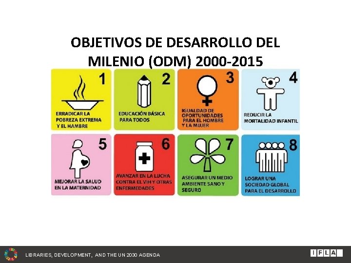 OBJETIVOS DE DESARROLLO DEL MILENIO (ODM) 2000 -2015 LIBRARIES, DEVELOPMENT, AND THE UN 2030