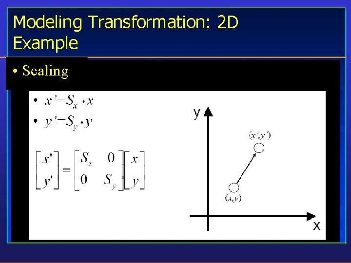 Modeling Transformation: 2 D Example • Scaling 