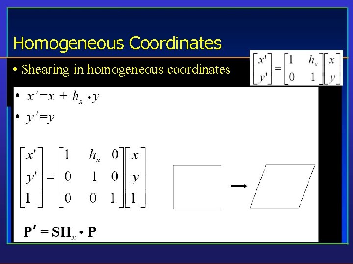 Homogeneous Coordinates • Shearing in homogeneous coordinates 