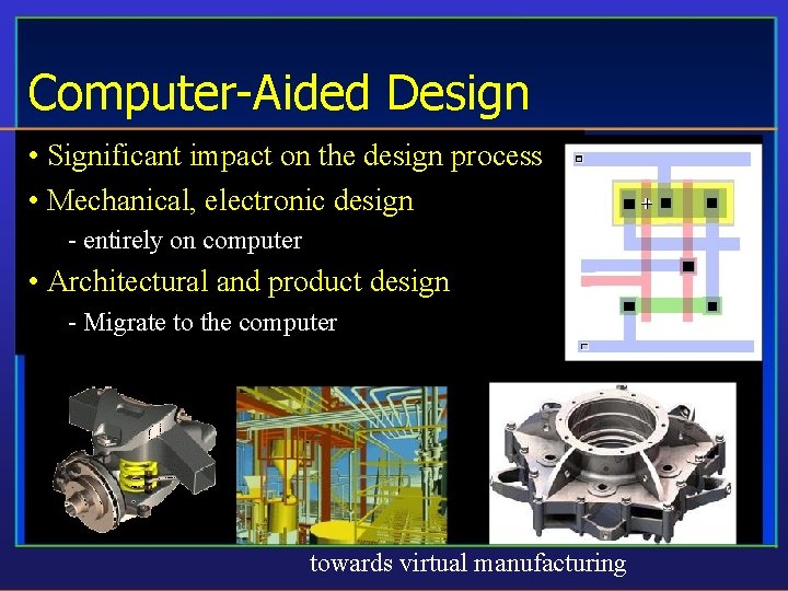 Computer-Aided Design • Significant impact on the design process • Mechanical, electronic design -