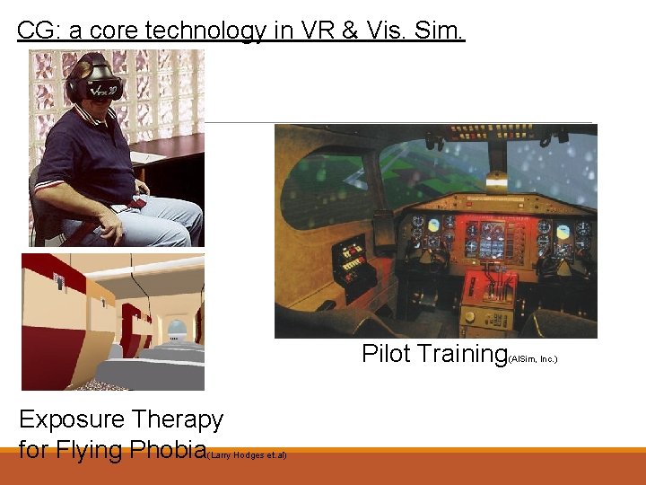 CG: a core technology in VR & Vis. Sim. Pilot Training Exposure Therapy for