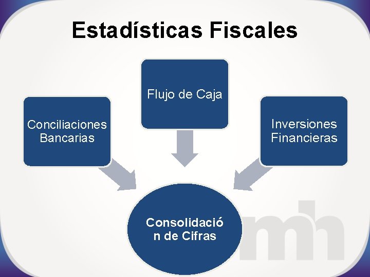 Estadísticas Fiscales Flujo de Caja Inversiones Financieras Conciliaciones Bancarias Consolidació n de Cifras 