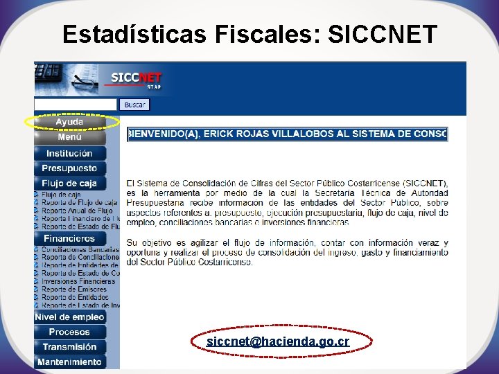 Estadísticas Fiscales: SICCNET siccnet@hacienda. go. cr 
