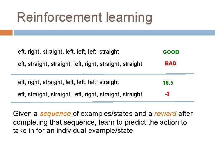 Reinforcement learning left, right, straight, left, left, straight, straight, left, right, straight, straight GOOD