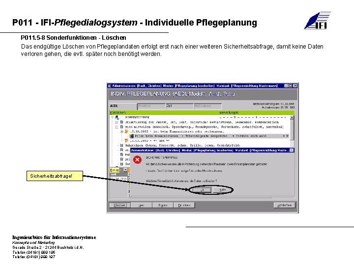 P 011 - IFI-Pflegedialogsystem - Individuelle Pflegeplanung P 011. 5 -8 Sonderfunktionen - Löschen