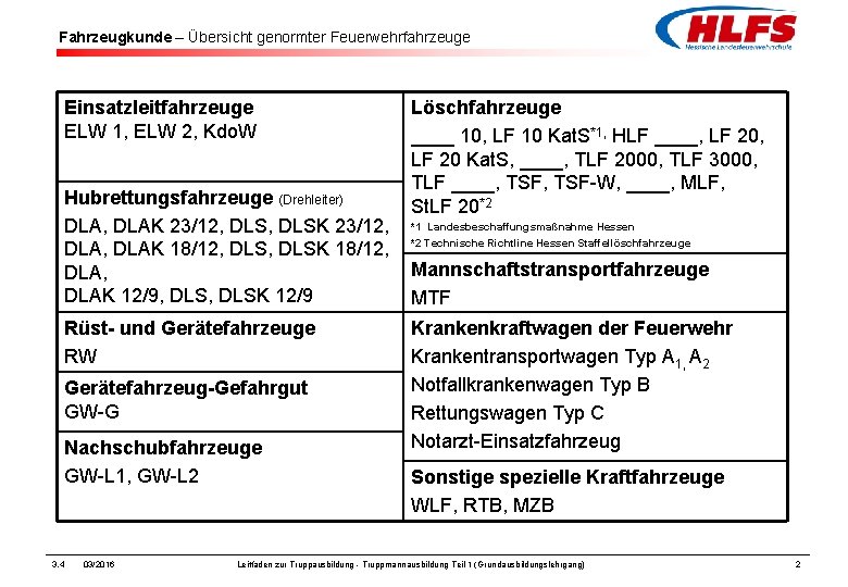 Fahrzeugkunde – Übersicht genormter Feuerwehrfahrzeuge Einsatzleitfahrzeuge ELW 1, ELW 2, Kdo. W Hubrettungsfahrzeuge (Drehleiter)