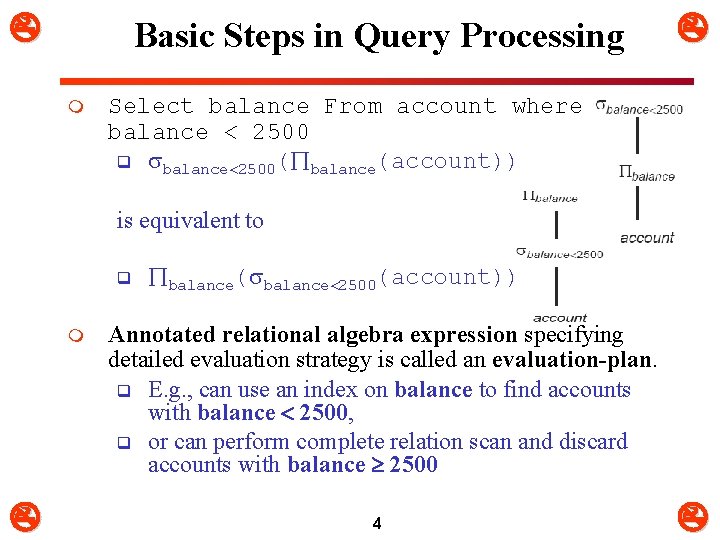  Basic Steps in Query Processing m Select balance From account where balance <