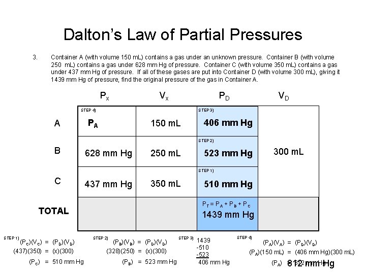 Dalton’s Law of Partial Pressures 3. Container A (with volume 150 m. L) contains Dalton’s Law of Partial Pressures 3. Container A (with volume 150 m. L) contains