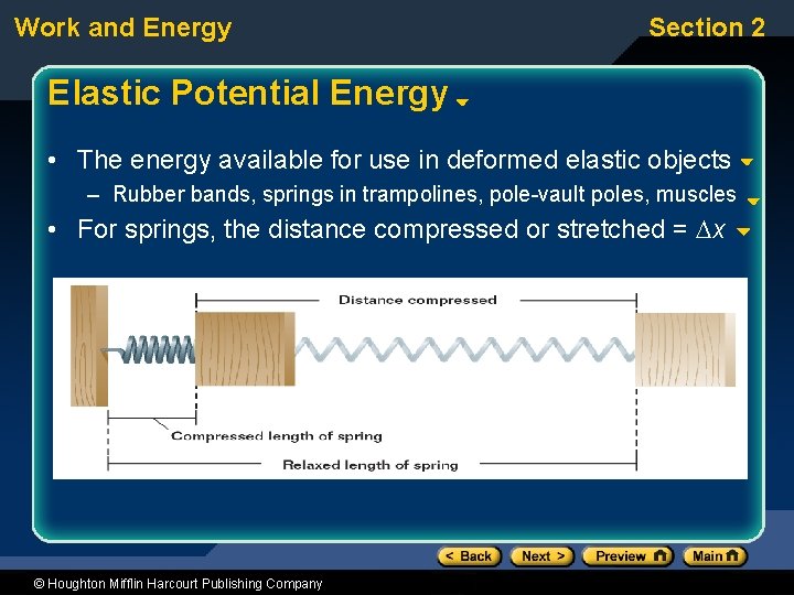 Work and Energy Section 2 Elastic Potential Energy • The energy available for use