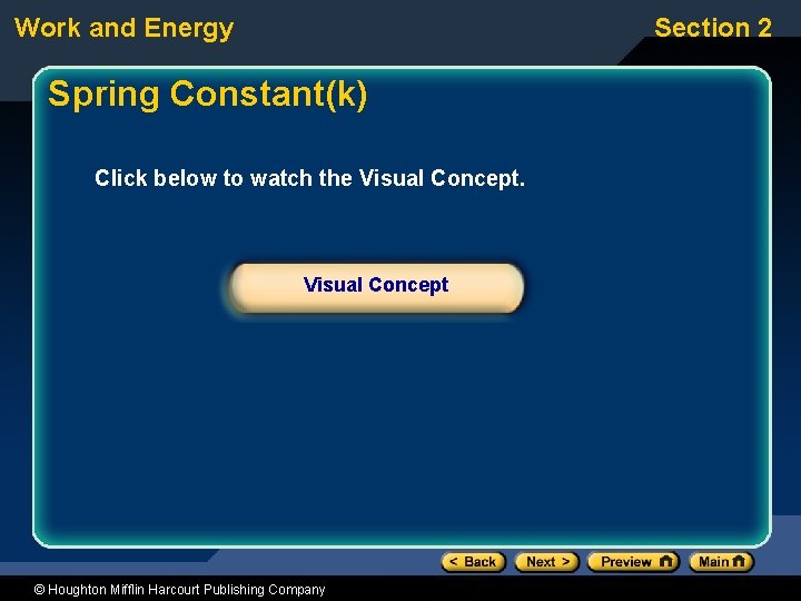 Work and Energy Section 2 Spring Constant(k) Click below to watch the Visual Concept