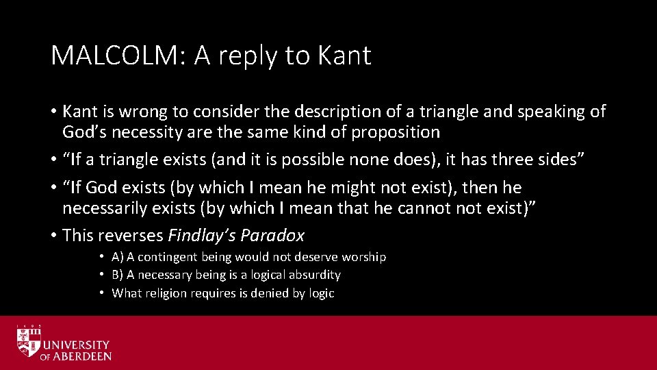 MALCOLM: A reply to Kant • Kant is wrong to consider the description of MALCOLM: A reply to Kant • Kant is wrong to consider the description of