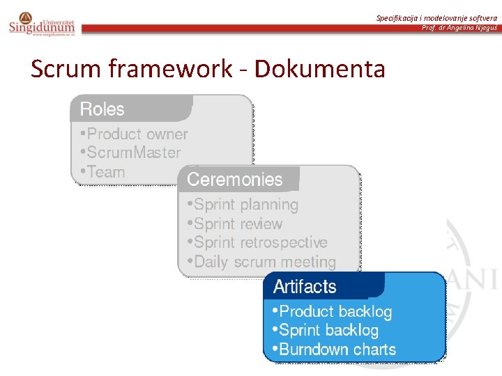 Specifikacija i modelovanje softvera Prof. dr Angelina Njeguš Scrum framework - Dokumenta 