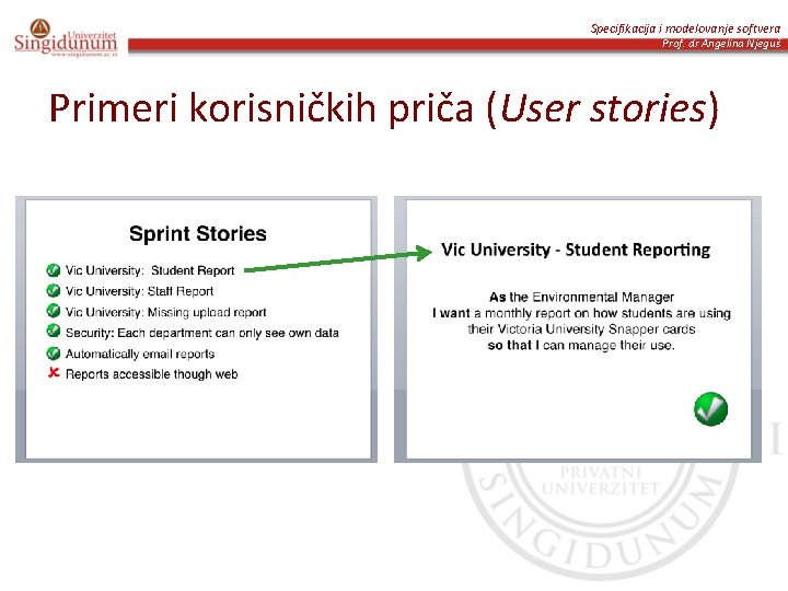 Specifikacija i modelovanje softvera Prof. dr Angelina Njeguš Primeri korisničkih priča (User stories) 