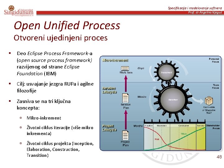 Specifikacija i modelovanje softvera Prof. dr Angelina Njeguš Open Unified Process Otvoreni ujedinjeni proces