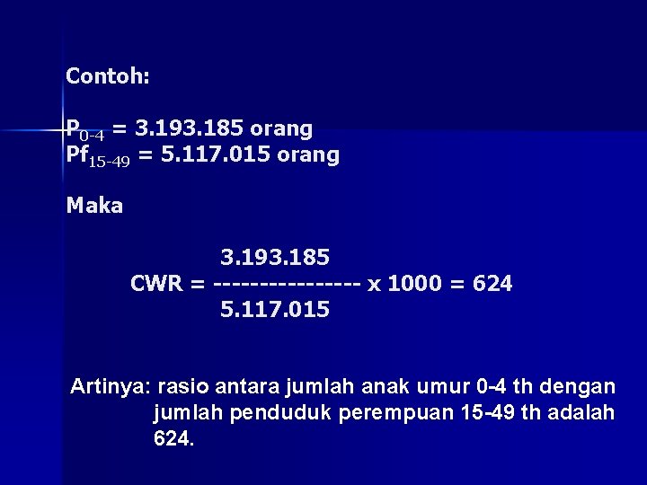 Contoh: P 0 -4 = 3. 193. 185 orang Pf 15 -49 = 5. Contoh: P 0 -4 = 3. 193. 185 orang Pf 15 -49 = 5.
