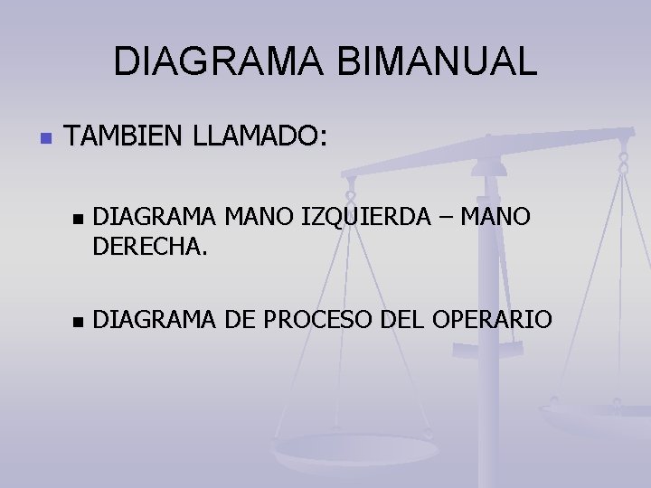 DIAGRAMA BIMANUAL n TAMBIEN LLAMADO: n n DIAGRAMA MANO IZQUIERDA – MANO DERECHA. DIAGRAMA