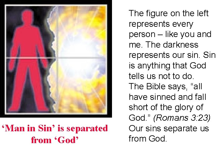 ‘Man in Sin’ is separated from ‘God’ The figure on the left represents every ‘Man in Sin’ is separated from ‘God’ The figure on the left represents every