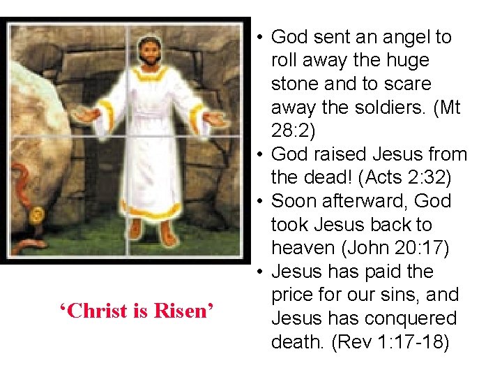 ‘Christ is Risen’ • God sent an angel to roll away the huge stone ‘Christ is Risen’ • God sent an angel to roll away the huge stone