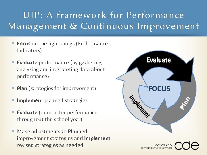 UIP: A framework for Performance Management & Continuous Improvement § Focus on the right