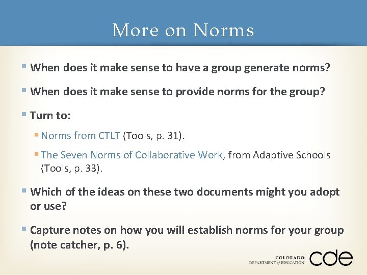 More on Norms § When does it make sense to have a group generate