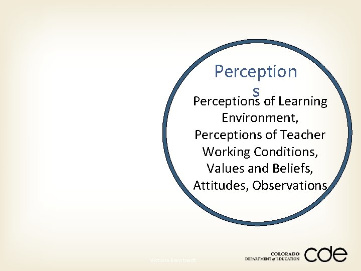 Perception s Perceptions of Learning Environment, Perceptions of Teacher Working Conditions, Values and Beliefs,