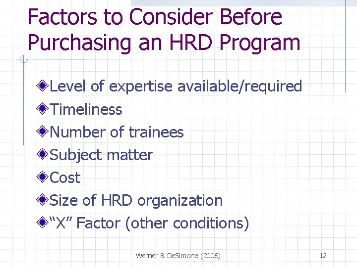 Factors to Consider Before Purchasing an HRD Program Level of expertise available/required Timeliness Number