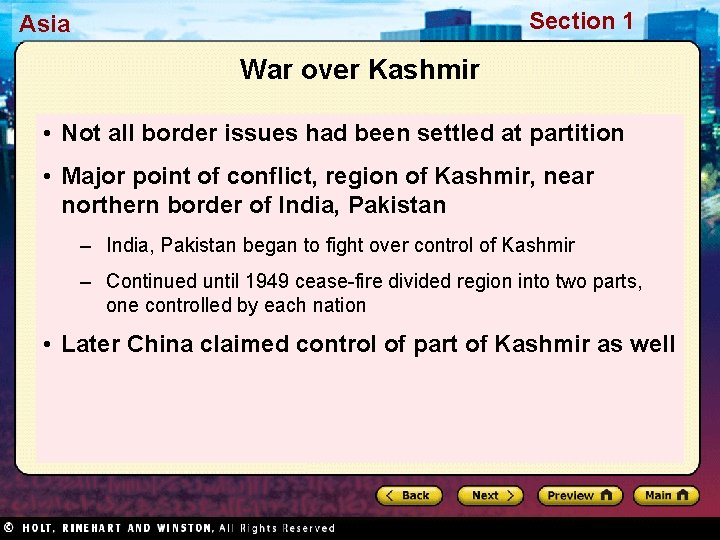 Section 1 Asia War over Kashmir • Not all border issues had been settled