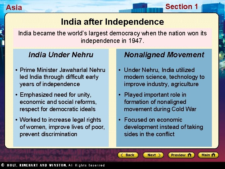 Section 1 Asia India after Independence India became the world’s largest democracy when the