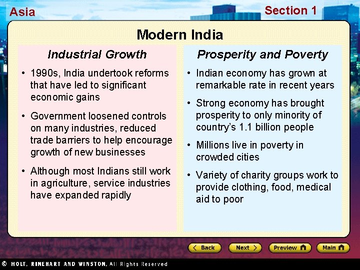 Section 1 Asia Modern India Industrial Growth Prosperity and Poverty • 1990 s, India