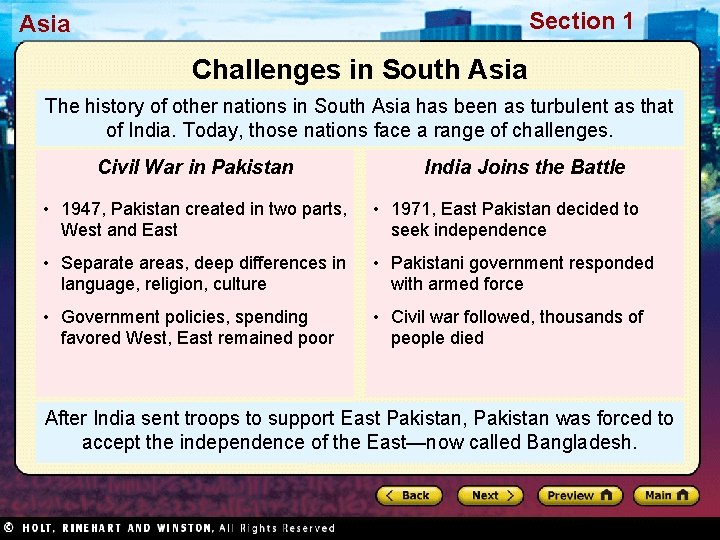 Section 1 Asia Challenges in South Asia The history of other nations in South