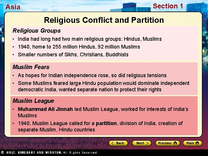 Section 1 Asia Religious Conflict and Partition Religious Groups • India had long had