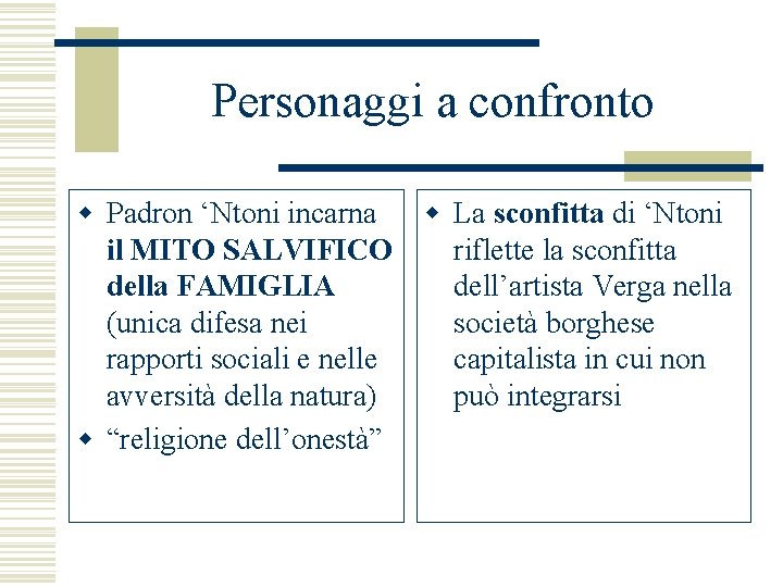 Personaggi a confronto w Padron ‘Ntoni incarna il MITO SALVIFICO della FAMIGLIA (unica difesa