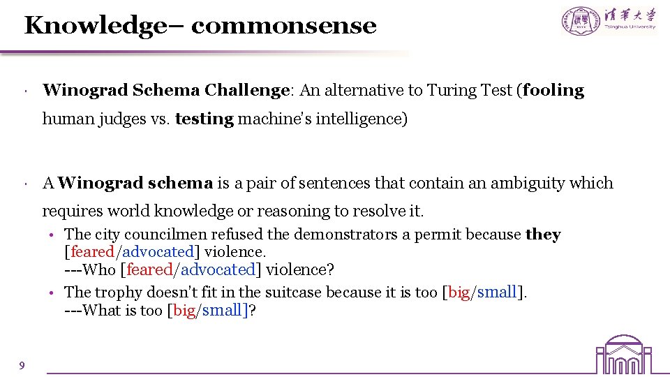 Knowledge– commonsense Winograd Schema Challenge: An alternative to Turing Test (fooling human judges vs. Knowledge– commonsense Winograd Schema Challenge: An alternative to Turing Test (fooling human judges vs.